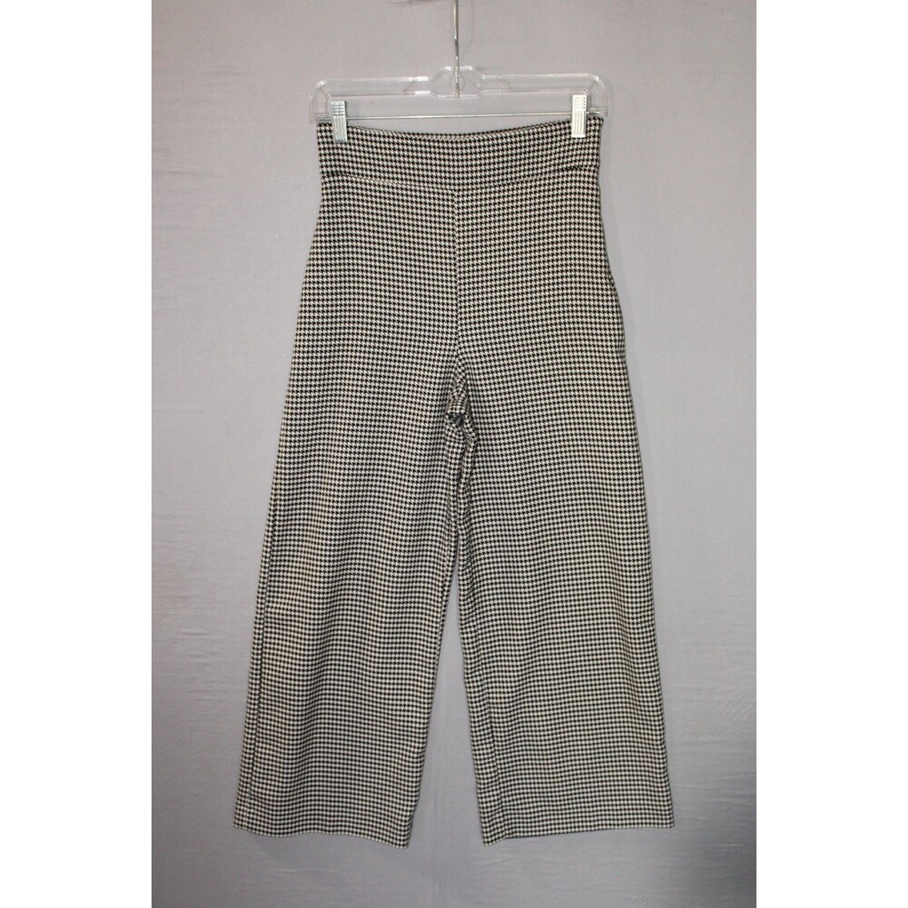 Zara Wide Houndstooth Trousers Black White Women's Size XS XSmall Wide Leg